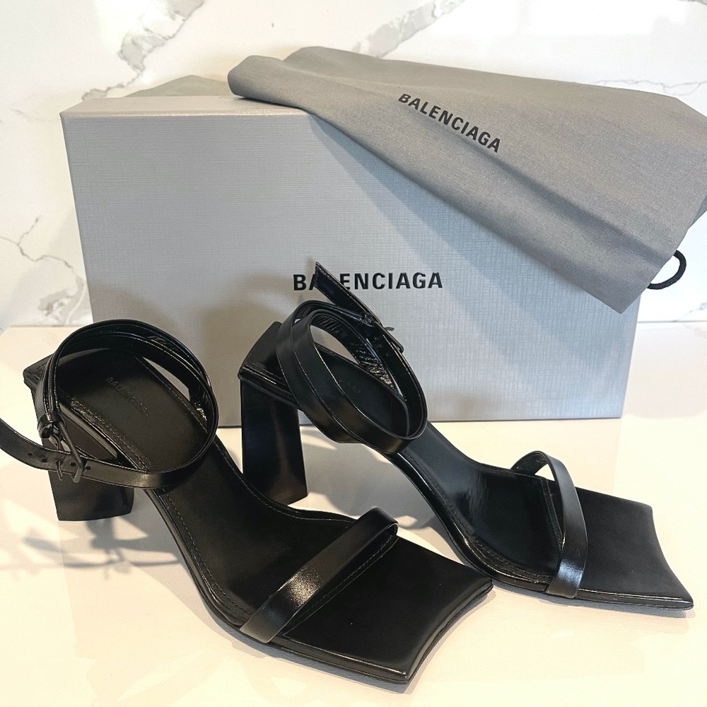 Balenciaga Block | Leather Sandals Mules | Color: Black | Size EU 37